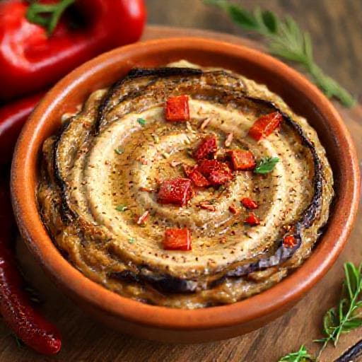Разядка от патладжан с тахан и печени чушки