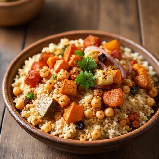 Кускус с печени зеленчуци и нахут