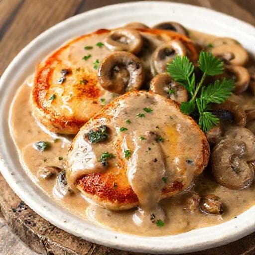 Класически свински медальони с гъбен сос