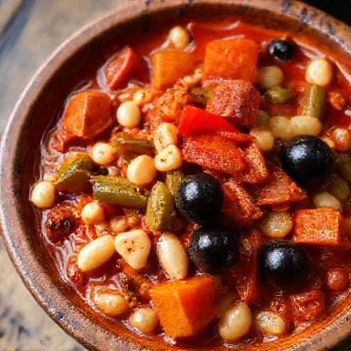 Боб с Бамя Плакия с Червени Чушки и Маслини