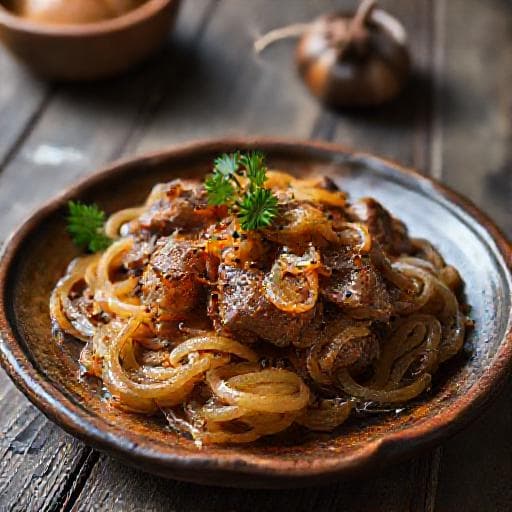 Класически свински дроб с лук