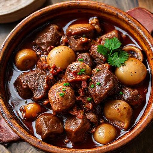 Класическо Телешко с червено вино (Boeuf Bourguignon)