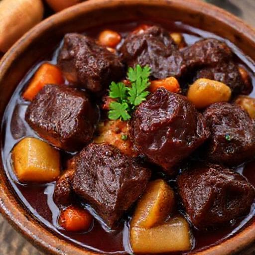 Класически телешки бузи с червено вино
