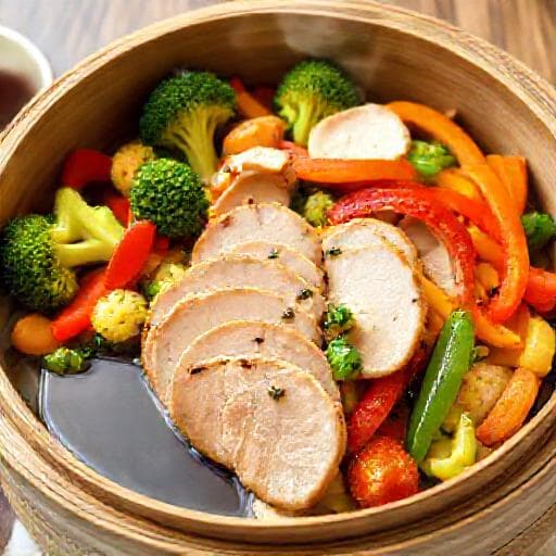 鶏むね肉と彩り野菜のヘルシーせいろ蒸し