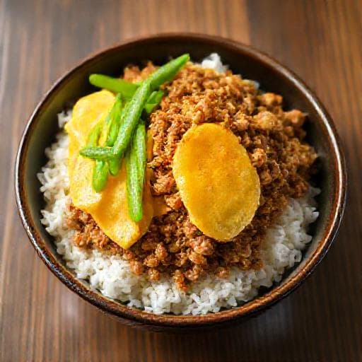 三色そぼろ丼(鶏ひき肉と卵、絹さや)