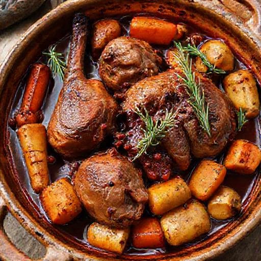 Iepure la cuptor cu vin roșu și legume rădăcinoase