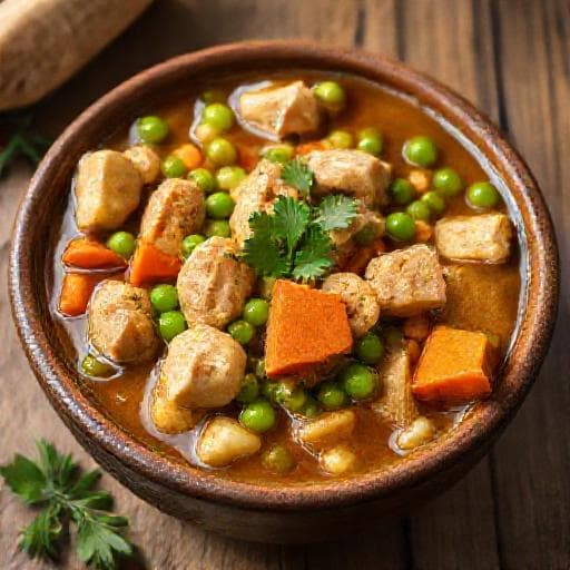 Tocăniță de mazăre cu pui și legume rădăcinoase