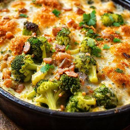Broccoli Gratinat cu Pancetta și Sos de Brânză