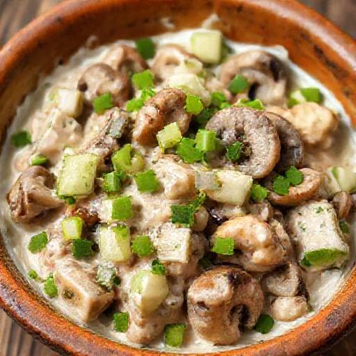 Salată de Ciuperci cu Maioneză și Castraveți Murati