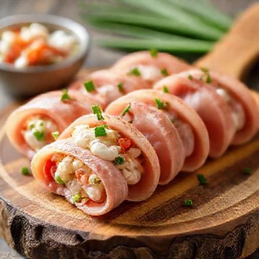 Rulouri Rapide de Șuncă cu Salată de Legume și Smântână