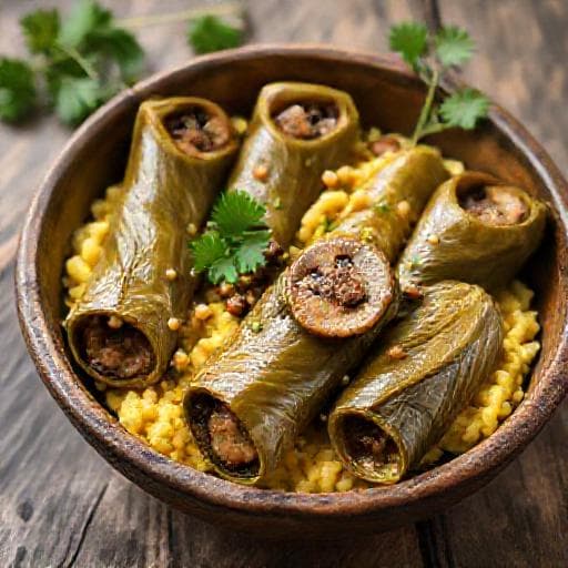 Sarmale în Foi de Viță cu Mălai și Ciuperci (Variantă Vegetariană/Post)