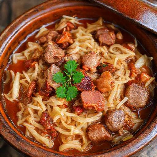 Varză dulce cu carne de porc și afumătură