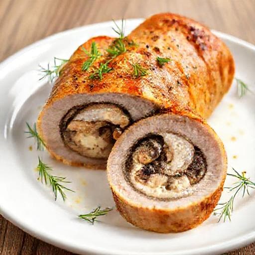 Ruladă de porc rapidă cu ciuperci și smântână