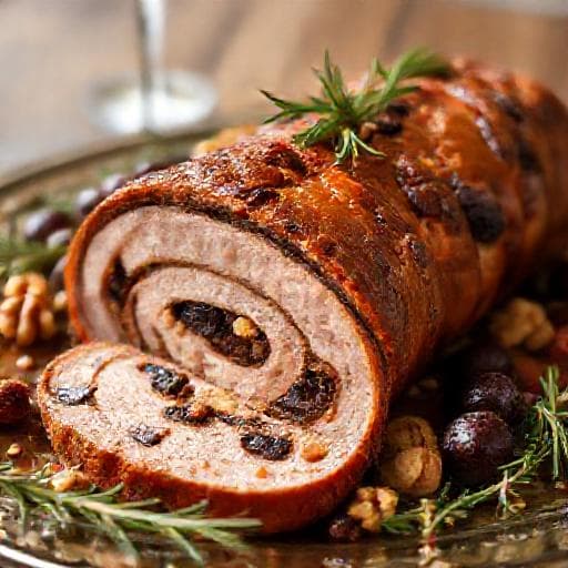 Ruladă de porc cu prune uscate și nuci