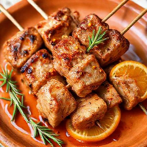 Κοντοσούβλι Χοιρινό με Πορτοκάλι και Δεντρολίβανο
