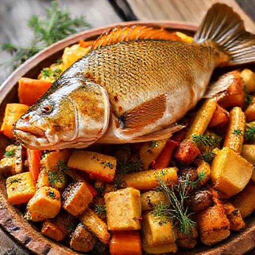 Crap pe pat de legume tradițional