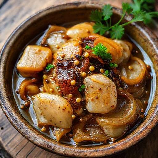 Hering Marinat cu Ceapă Caramelizată și Muștar