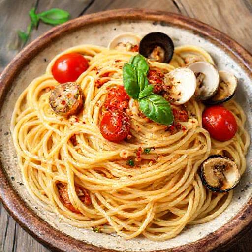 Spaghete cu Scoici și Roșii Cherry (Twist Mediteranean)