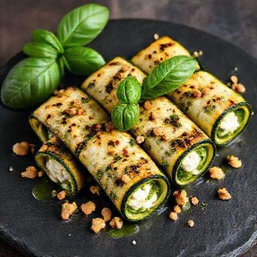Rulouri de dovlecei cu ricotta, pesto și nuci