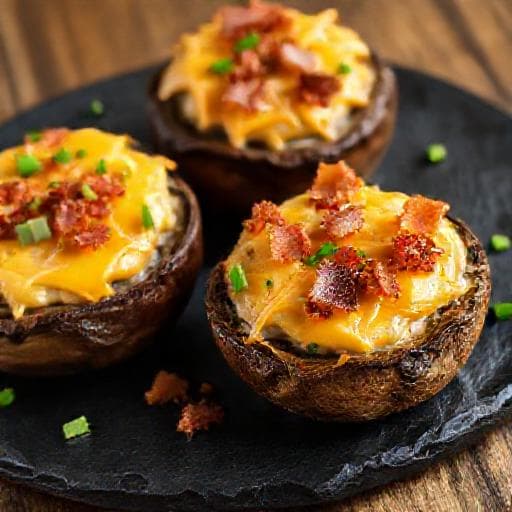 Ciuperci Portobello Umplute cu Brânză și Bacon