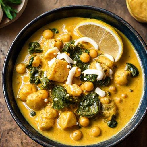 Curry Cremă de Conopidă cu Năut și Spanac