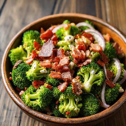 Salată de broccoli cu bacon și dressing cremos