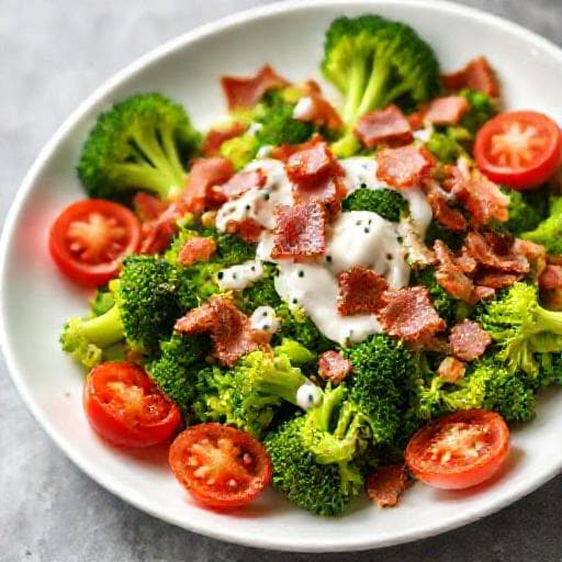 Salată rapidă de broccoli cu bacon și dressing de iaurt