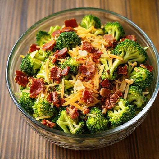 Salată de broccoli cu bacon, brânză cheddar și dressing picant