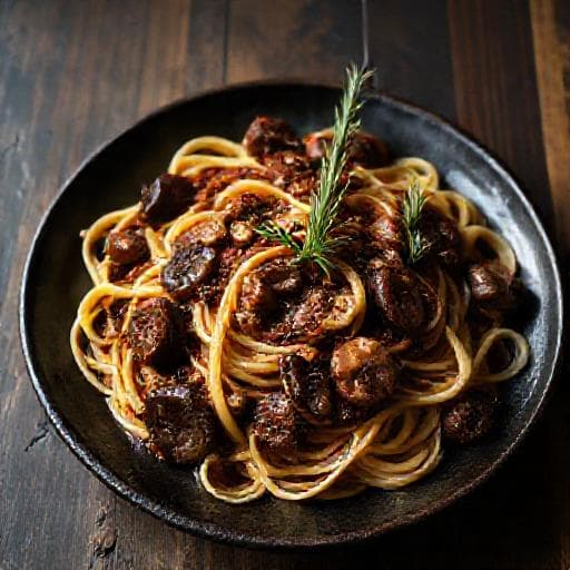 Tagliatelle cu Hribi și Sos de Vin Roșu (Twist Regional)