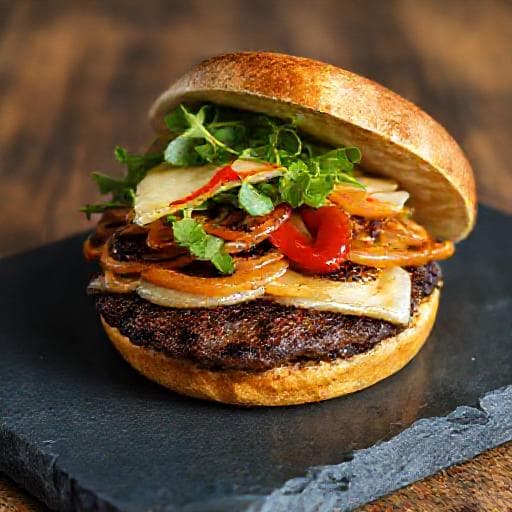 Smash Burger cu Sos Picant și Ceapă Caramelizată