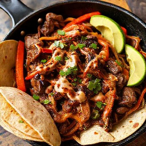 Fajitas cu Vită și Sos de Ardei Chipotle