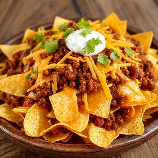 Nachos Clasici cu Chili con Carne și Brânză Topită