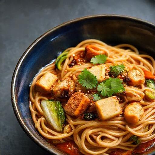 Tăiței Dan Dan cu Tofu Afumat și Legume
