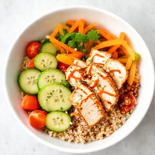 Poké Bowl Rapid cu Pui la Grătar și Legume Crocante