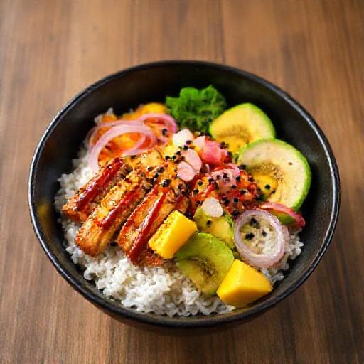 Poké Bowl Fusion cu Pui Teriyaki și Mango