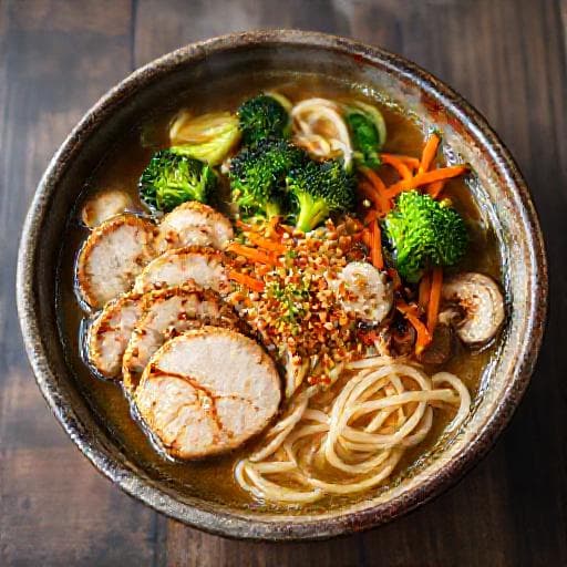 Ramen Miso cu Pui și Legume Crocante