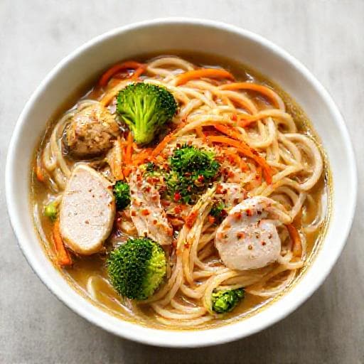 Supă Udon Rapidă cu Pui și Legume