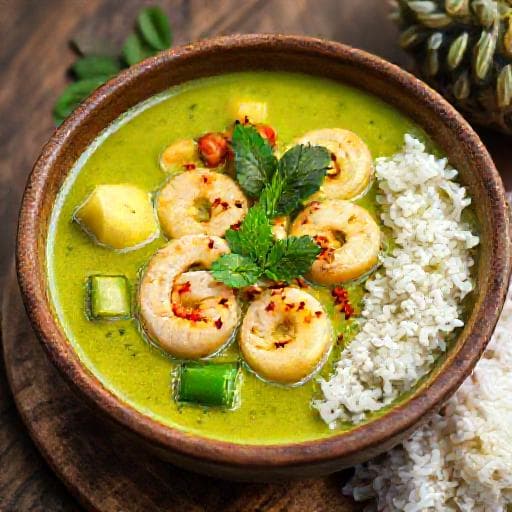 Curry Verde Thailandez cu Creveți și Ananas
