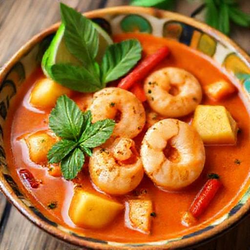 Curry Roșu Thailandez cu Ananas și Creveți