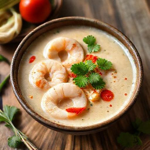 Tom Kha Gai cu Creveți și Lămâie Verde