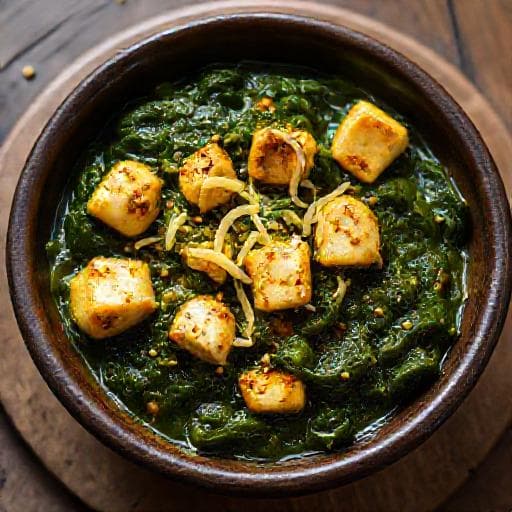 Palak Paneer cu Usturoi și Ghimbir Prăjit