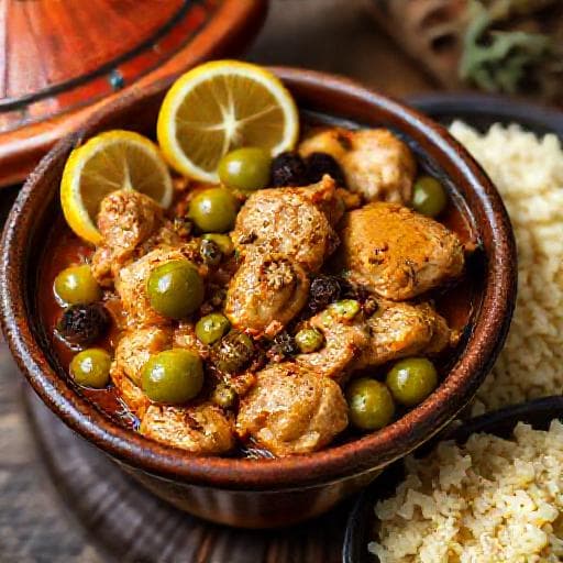 Tajine de Pui cu Lămâie Conservată și Măsline