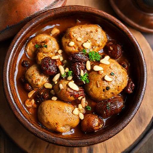 Tajine de Pui cu Lămâie Conservată, Curmale și Migdale