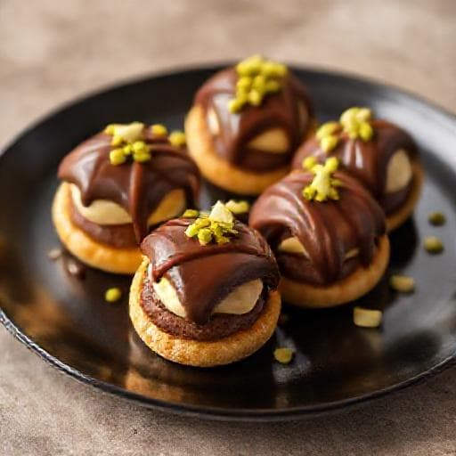 Profiterol cu Cremă de Ciocolată și Fistic