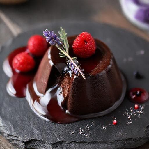 Fondant de ciocolată cu lavandă și fructe de pădure