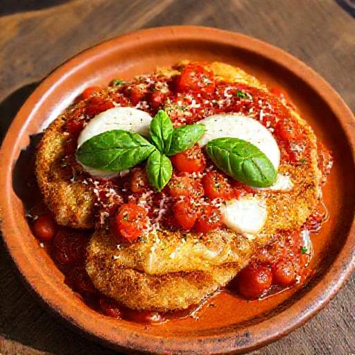 Pui Parmigiana cu Sos de Roșii Cherry și Busuioc