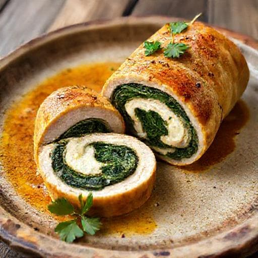 Ruladă de pui cu spanac și brânză feta