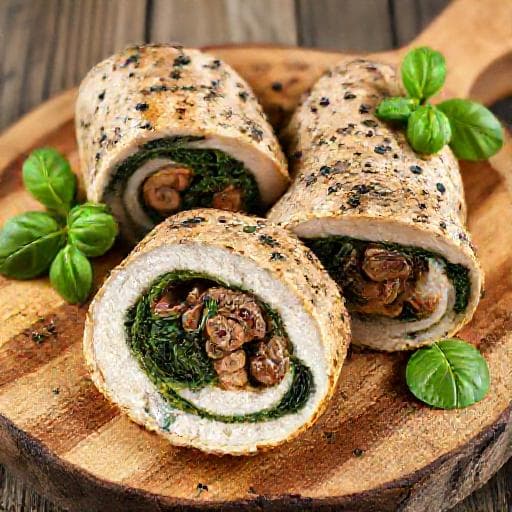Ruladă de pui cu spanac și ciuperci, stil italian