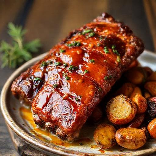 Coaste de porc glazurate cu miere și muștar Dijon (twist regional)