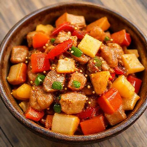 Carne de Porc Dulce-Acrisoară Rapidă (Stil Asiatic)
